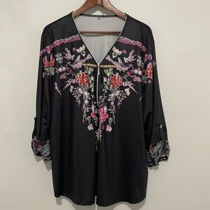 Black Shirt Women’s 3 XL Polyester 3/4 Sleeve Zippered Blouse